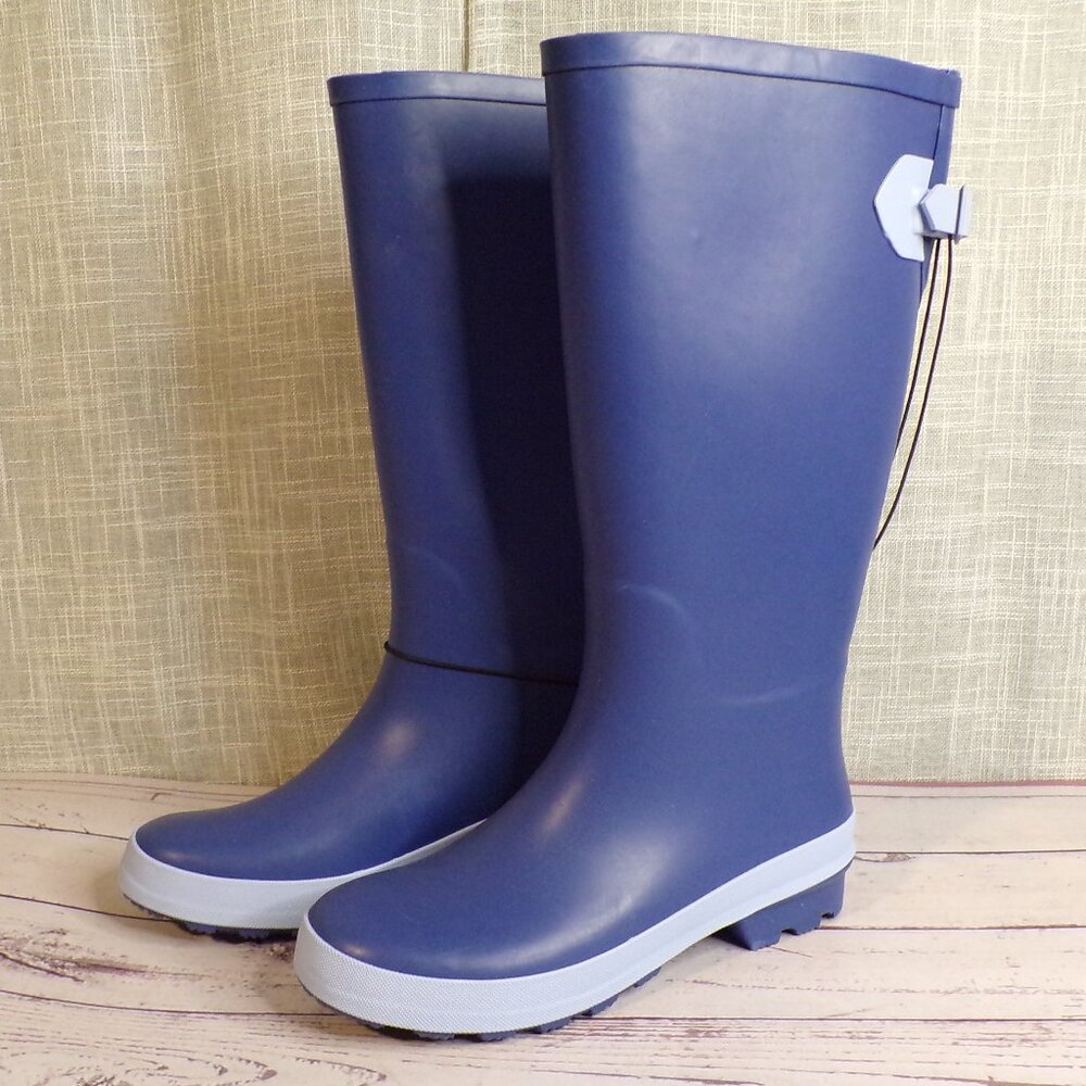 Time and Tru Blue Women's Tall Buckle Rain Boots, Sizes 7 and 8